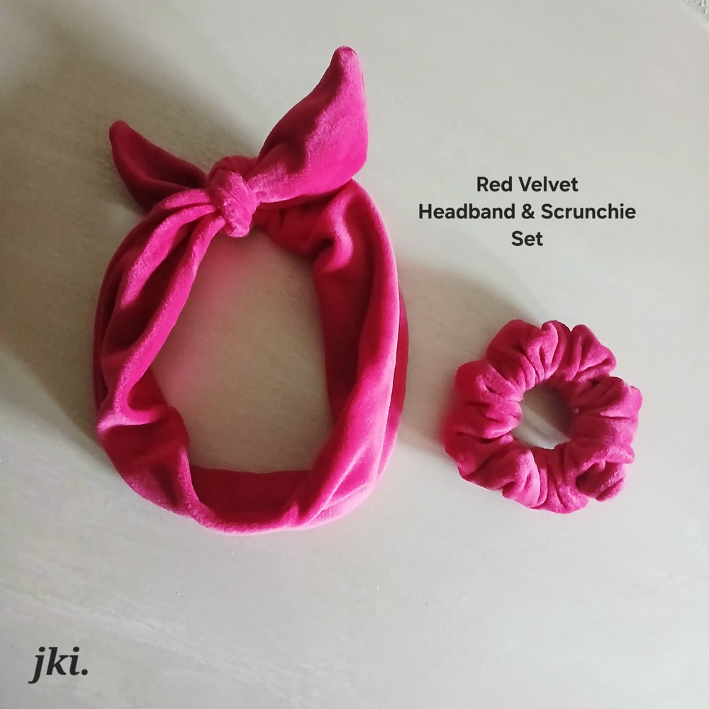 Headband and Scrunchie Set Red Velvet Soft